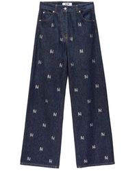 MSGM - Vaqueros Denim Azul Con Aplicación De Estrás, Mujer, Talla - Lyst