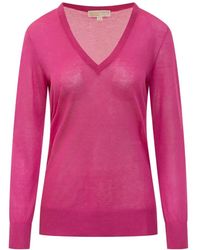 Michael Kors - Rosa V-Ausschnitt Strickware Mit Rippdetails - Lyst