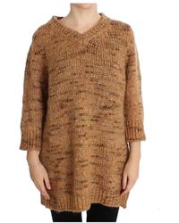Pink Memories - Truien & Vesten ,Bruin ,Wol Oversize V-Neck Sweater Bruin Wol - Lyst