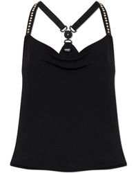 Versace - Tops ,Zwart ,Stretch Crêpe Jersey Top Met Plooitjes - Lyst