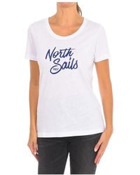 North Sails - Tops ,Wit ,Katoen T-Shirt Met Korte Mouwen En Geribbelde Halslijn - Lyst