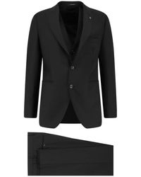 Tagliatore - Kostuums ,Zwart ,Wol Driedelig Pak Met Vest - Lyst
