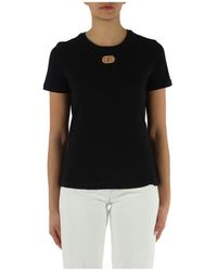 Elisabetta Franchi - T-shirt in cotone con placca logo frontale - Lyst