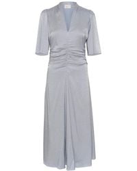 Gestuz - Kleedjes ,Blauw ,Satijn Satijnen Midi Jurk Met Wijdvallende Mouwen - Lyst