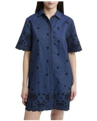 MC2 Saint Barth - Kleedjes ,Blauw ,Katoen Aurelia Chambray Palms Long Sleeve Shirt - Lyst