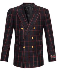 Gucci - Wollen Flanellen Blazer Met Geborduurd Logo Patch - Lyst