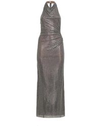 Self-Portrait - Kleedjes ,Grijs ,Leer Rhinestone One Shoulder Maxi Jurk - Lyst