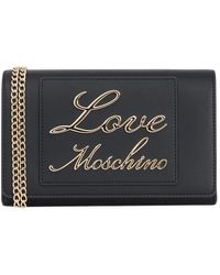 Love Moschino - Bolso negro con letras metálicas doradas y correa de cadena - Lyst