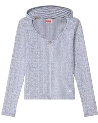 KENZO - Hoodies & Sweatvesten ,Grijs ,Katoen Gestreepte Rits Hoodie - Lyst