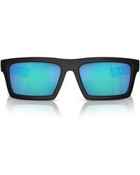 Prada - Matt schwarz rechteckige sonnenbrille mit grünen verspiegelten gläsern - Lyst