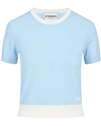 Iceberg - Truien & Vesten ,Blauw ,Katoen T-Shirt Met Ronde Hals - Lyst