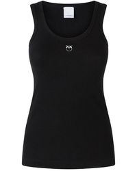 Pinko - Tops ,Zwart ,Katoen Ribgebreide Tanktop Love Birds - Lyst