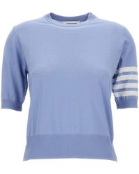 Thom Browne - Truien & Vesten ,Blauw ,Merino Wool Jersey Stitch 4-Bar Tee - Lyst
