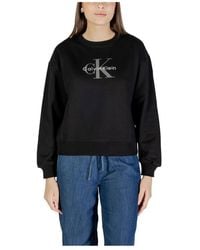 Calvin Klein - Hoodies & Sweatvesten ,Zwart ,Katoen Gedrukte Crewneck Sweatshirt - Lyst