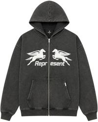 Represent - Hoodies & Sweatvesten ,Zwart ,Katoen Pegasus Zip Through Hoodie - Lyst