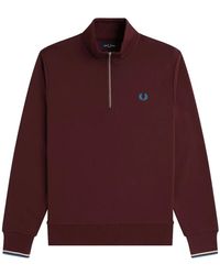 Fred Perry - Hoodies & Sweatvesten ,Rood ,Katoen Half-Zip Katoenen Sweatshirt Met Laurierborduursel - Lyst