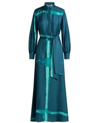 Kiton - Kleedjes ,Blauw ,Lange Gedrukte Zijden Jurk - Lyst