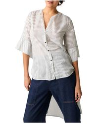 ALESSIA SANTI - Overhemden ,Wit ,Katoen Gestreepte Lange Blouse - Lyst