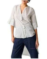 ALESSIA SANTI - Overhemden ,Wit ,Katoen Gestreepte Lange Blouse - Lyst