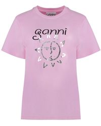 Ganni - T-shirt in cotone con stampa a contrasto - Lyst