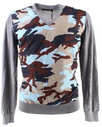 DSquared² - Truien & Vesten ,Grijs ,Wol Camouflage Wool V-Neck Sweater - Lyst
