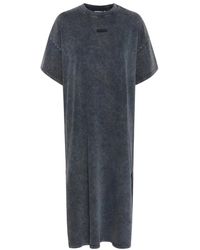 Gestuz - Kleedjes ,Grijs ,Katoen Donkergrijze Gewassen Oversized Jurk - Lyst