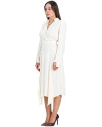 Elisabetta Franchi - Weißes Milch Midi Kleid Mit V-Ausschnitt - Lyst