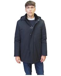 Barba Napoli - Jassen ,Blauw ,Leer Lange Gewatteerde Jas - Lyst