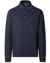 Hackett - Tops ,Blauw ,Katoen Cotton-Silk Long Sleeve Textured Knit Polo - Lyst