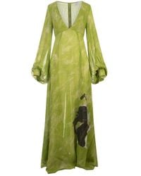 Stella Jean - Vestido largo de viscosa verde con estampado - Lyst