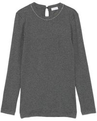 Brunello Cucinelli - Tops ,Grijs ,Grijze T-Shirts En Polo's Met Sleutelgatdetail - Lyst