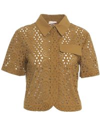 Liu Jo - Overhemden ,Bruin ,Katoen Bruin Cropped Shirt Met Borduursel - Lyst
