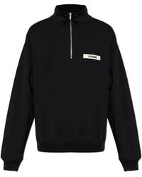 Jacquemus - Hoodies & Sweatvesten ,Zwart ,Katoen Sweatshirt Met Halve Rits - Lyst