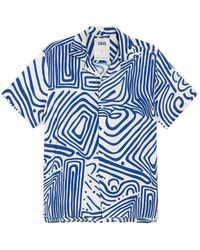 Oas - Overhemden ,Blauw ,Zijden Resort Shirt - Lyst