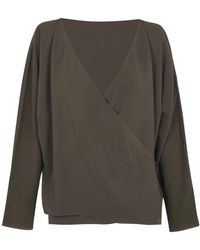 Cortana - Overhemden ,Grijs ,Cross-Over Zijden Blouse - Lyst