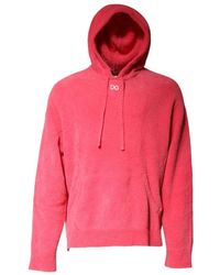 Dolce & Gabbana - Hoodies & Sweatvesten ,Rood ,Katoen Rode Katoenen Gebreide Hooded Pullover Sweater - Lyst