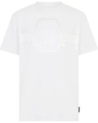 Philipp Plein - Tops ,Wit ,Katoen T-Shirt Met Ronde Hals Jacquard Hexagon Lijn - Lyst