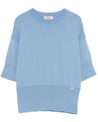 Herno - Truien & Vesten ,Blauw ,Katoen Gebreide Top Met Korte Mouwen - Lyst