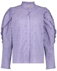 FABIENNE CHAPOT - Overhemden ,Paars ,Katoen Lila Geborduurde Blouse Met Ruches Mouwen - Lyst