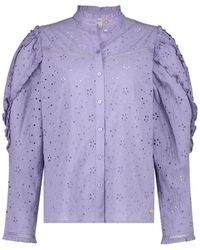 FABIENNE CHAPOT - Overhemden ,Paars ,Katoen Lila Geborduurde Blouse Met Ruches Mouwen - Lyst