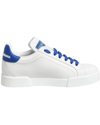 Dolce & Gabbana - Weiße Blaue Leder Low Top Sneakers - Lyst