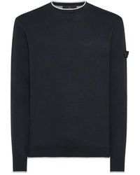 Peuterey - Truien & Vesten ,Blauw ,Katoen Blauwe Sweatshirt Crew Neck Logo Label - Lyst