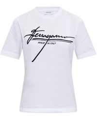 Ferragamo - Tops ,Wit ,Katoen T-Shirt Met Logo - Lyst