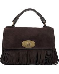 ESTRO - Kleine Dunkelbraune Handtasche Für Frauen Aus Italienischem Echtem Velours Mit Fransen - Lyst