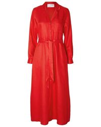SELECTED - Lyra vestido camisero de lino - flame scarlet - Lyst