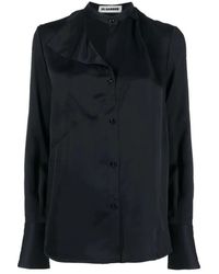 Jil Sander - Overhemden ,Blauw ,Overhemd Met Lange Mouwen En Knopen - Lyst