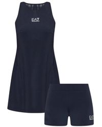 EA7 - Fitness ,Blauw ,Polyester Ventus Jurk Met Korte Broek - Lyst