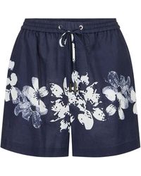 Iceberg - Korte Broeken ,Blauw ,Katoen Comfortabele Blauwe Linnen En Katoenen Bermuda Shorts Met Hawaiiaanse Print - Lyst
