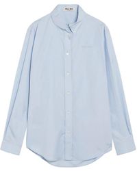 Miu Miu - Overhemden ,Blauw ,Katoen Geborduurde Blouse - Lyst