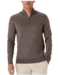 Profuomo - Truien & Vesten ,Bruin ,Wol Pullover Half Zip Merino - Lyst